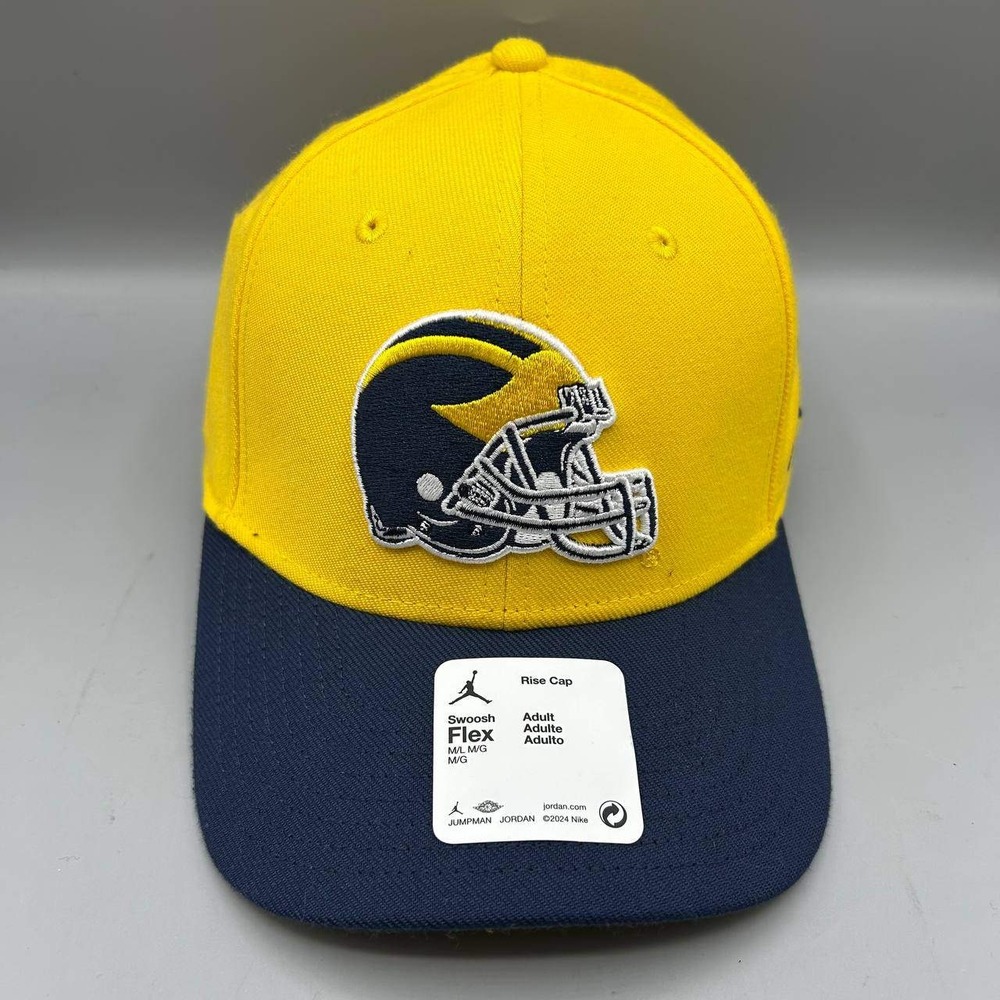 Air Jordan Rise Michigan Wolverines Dri-Fit Hat Men M-L Stretch Fitted Cap New